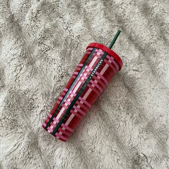 Starbucks x Bando Plaid Red Pink Green Venti Tumbler - Picture 1 of 8